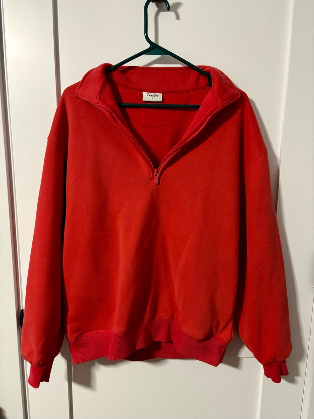 Comfrt Basic Quarter Zip Mock Neck Sweatshirt- Hibiscus Red